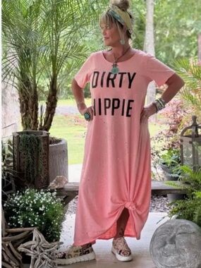 Jaded Gypsy Dirty Hippie Pink Graphic Maxi Dress -NWT